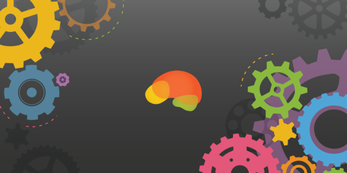 BrainHQ-updates A group of colorful gears on a black background