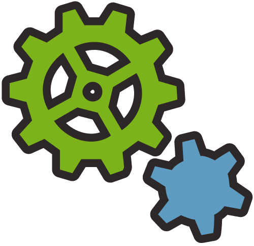 minor-01 A green and blue cogwheel next to each other