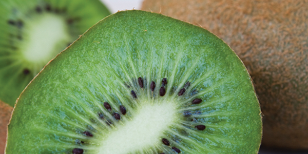 fsalad A kiwi cut in half sitting on top of a table