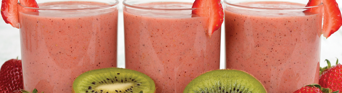 kiwi_0 Three glasses of smoothie with strawberries and kiwi
