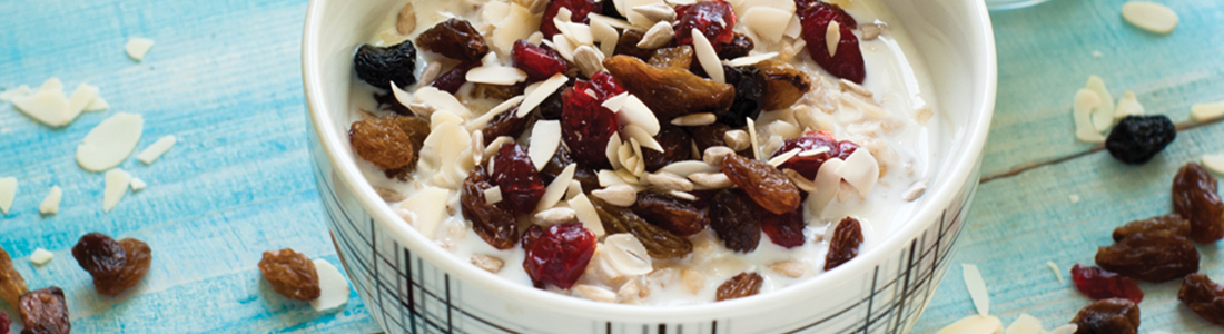 oatmeal A bowl of oatmeal with raisins and nuts
