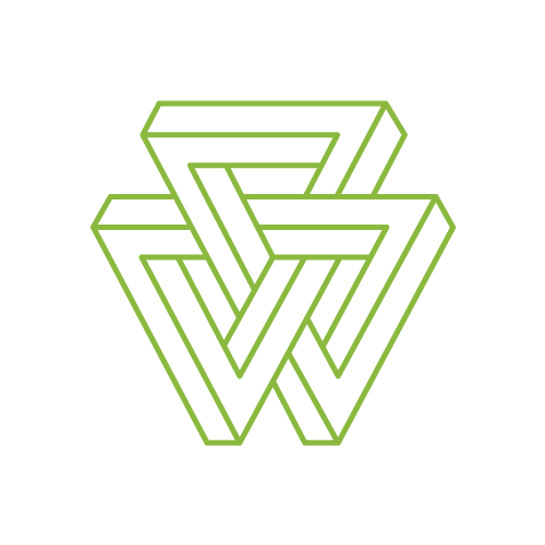 A black and green logo with a triangle in the middle