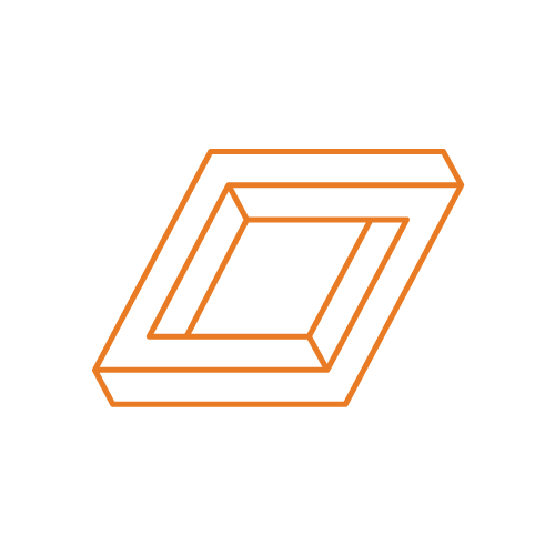 An orange line drawing of a rectangle shaped object