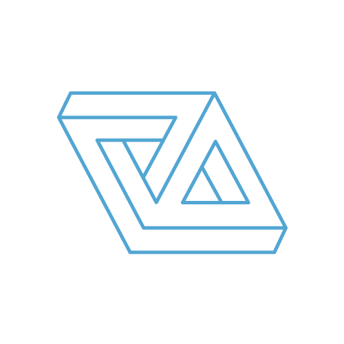A black and blue logo with a triangle