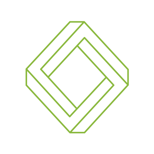 A black and green logo with a diamond