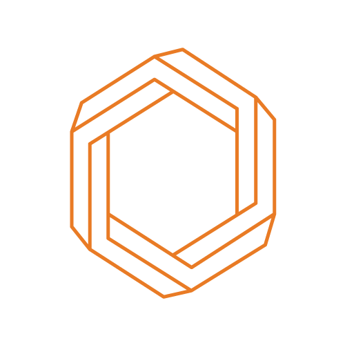 An orange hexagonal object on a black background