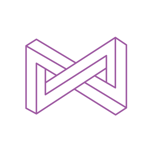 A black and purple logo with the letter d