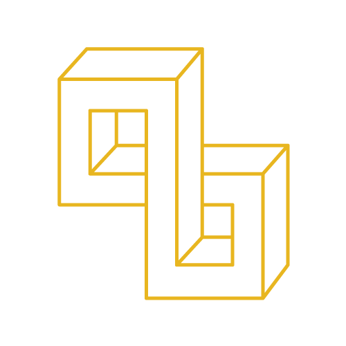 A black and yellow line drawing of a cube