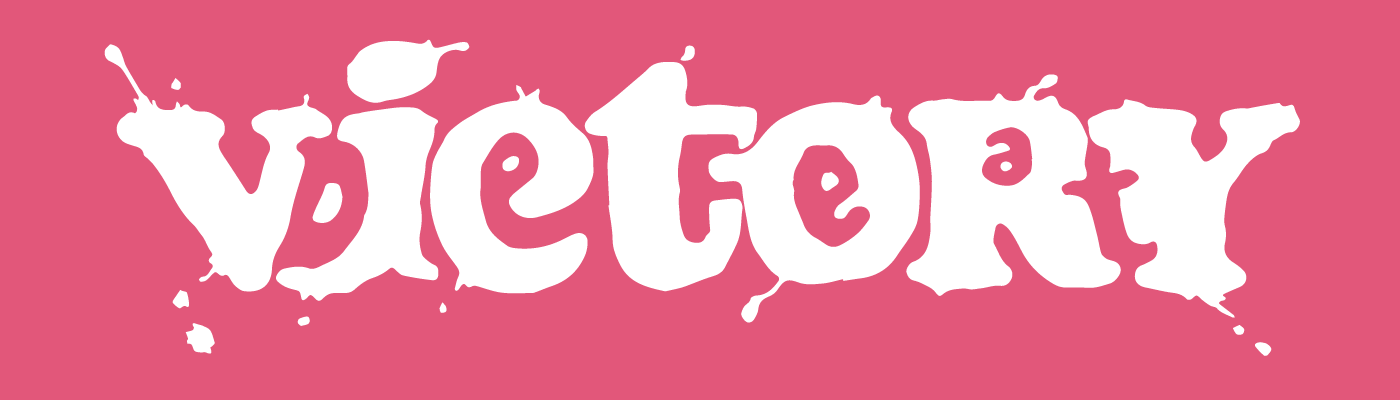 teaser-secret-words-01 The word victory painted in white on a pink background